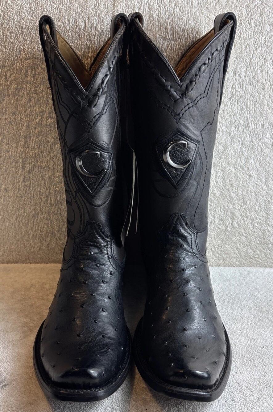 Cuadra Men Black Ostrich Leather Narrow Square Toe Western Boots Size 7 EE 34957